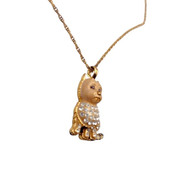 Vintage BGE Sterling Silver 925 Gold Vermeil Terrier Dog Pendant Necklace 18” - Picture 2 of 13